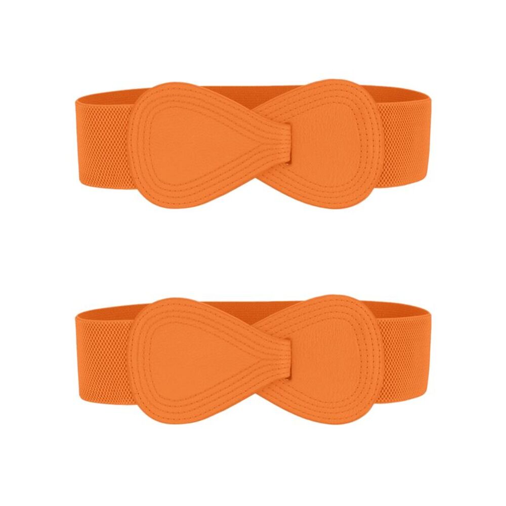 2Pcs Plus Size Interlock 8-shaped Buckle Faux Leather Belt Orange